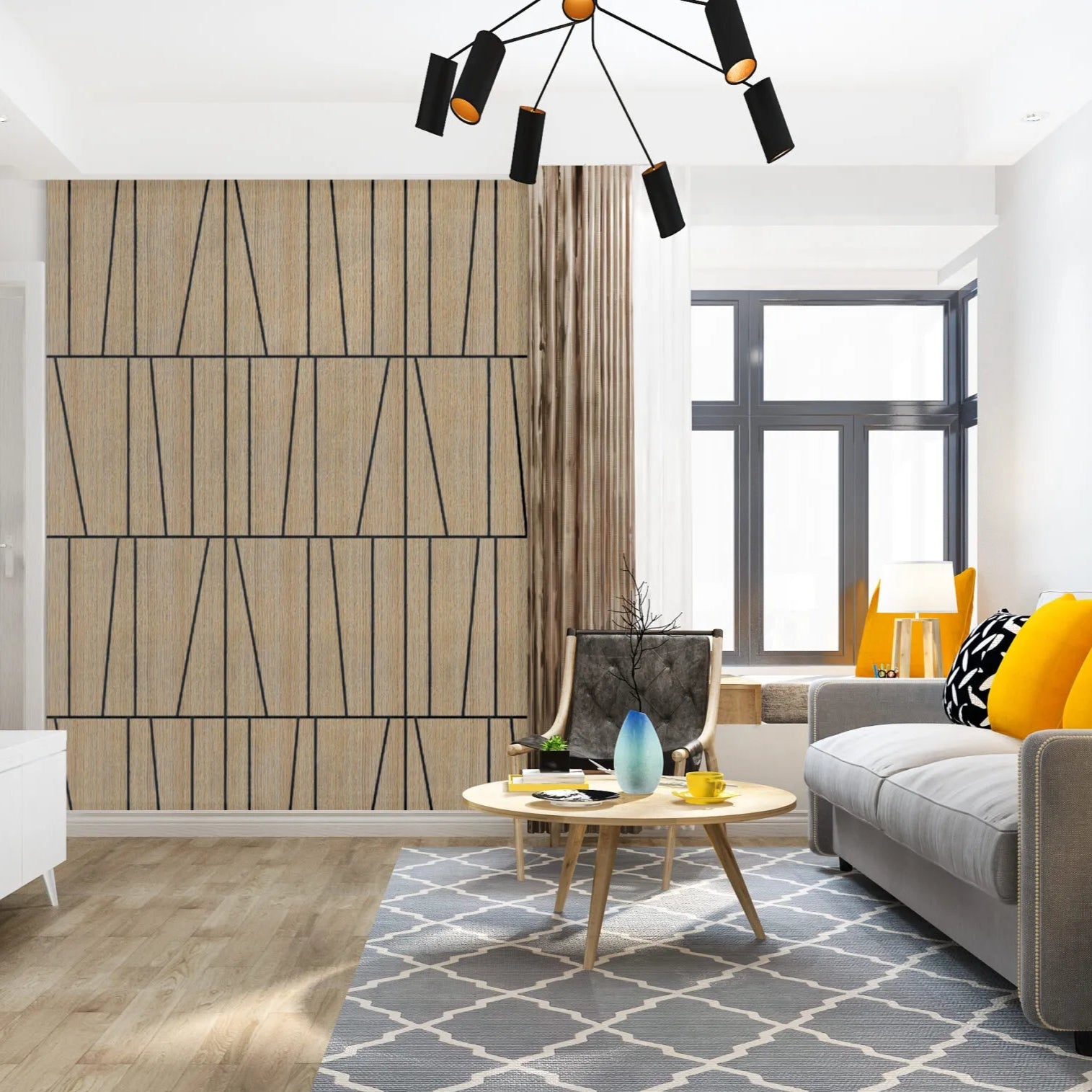 Felt Slatted Acoustic Wall Panels 3 in living room interior DecorMania UK